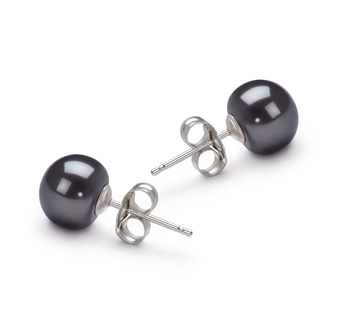 7-8mm AA Quality Perla de Agua Dulce Pendientes in Negro