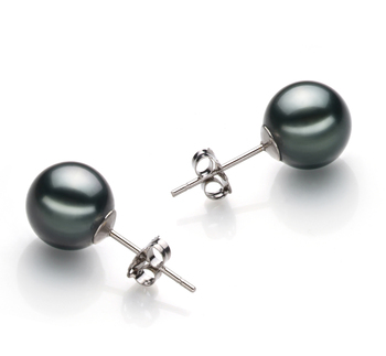 9-10mm AAA Quality Perla Tahití Pendientes in Negro