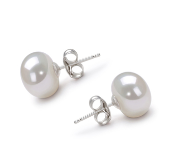 9-10mm AA Quality Perla de Agua Dulce Pendientes in Blanco