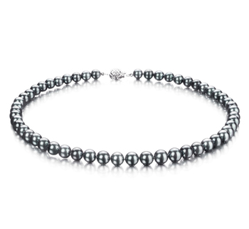 7-7.5mm AAA Quality Perla Akoya Japonesa Collar in Negro-Plata