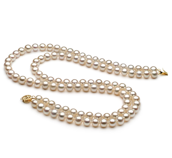 Blanco 7.5-8.5mm Calidad AA Collar de Perlas de Agua Dulce y Lleno de oro
