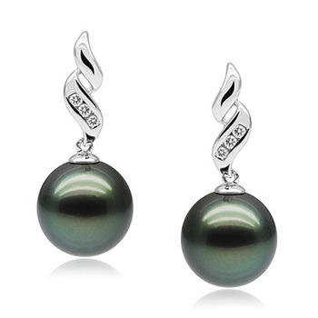 9-10mm AAA Quality Perla Tahití Pendientes in Perla negra Seductora Negro