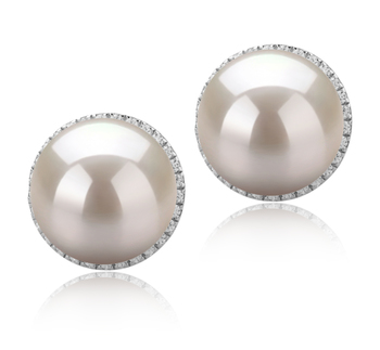 10-11mm AAAA Quality Perla de Agua Dulce Pendientes in Tammy Blanco