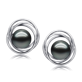 9-10mm AAA Quality Perla Tahití Pendientes in Pendientes de perlas Triple Círculo Negro