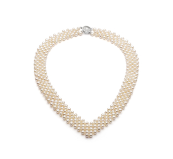 3-4mm AA Quality Perla de Agua Dulce Collar in Con cuello en v Blanco