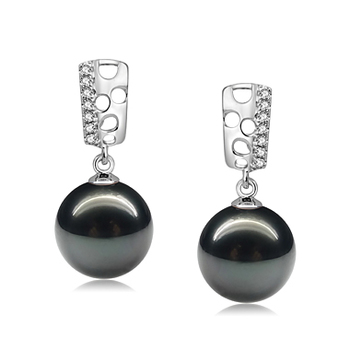 9-10mm AAA Quality Perla Tahití Pendientes in Zuella Pearl Negro